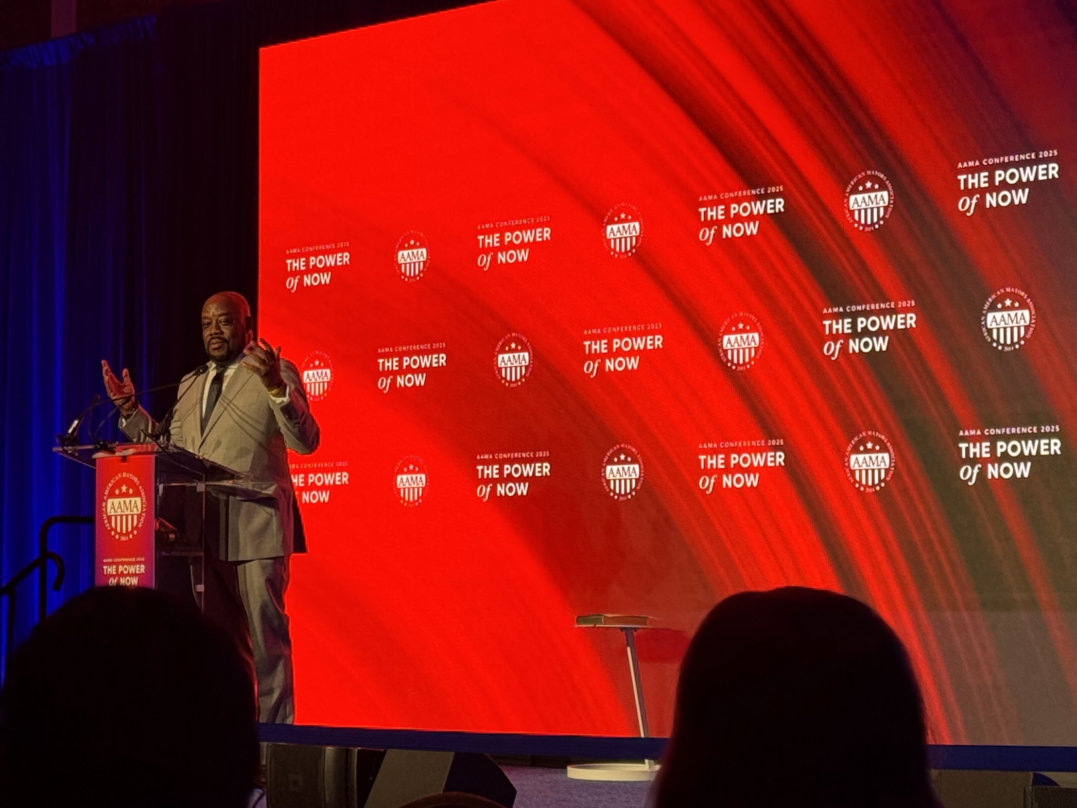 Mayor Van R. Johnson speaking on stage at the AAMA Conference